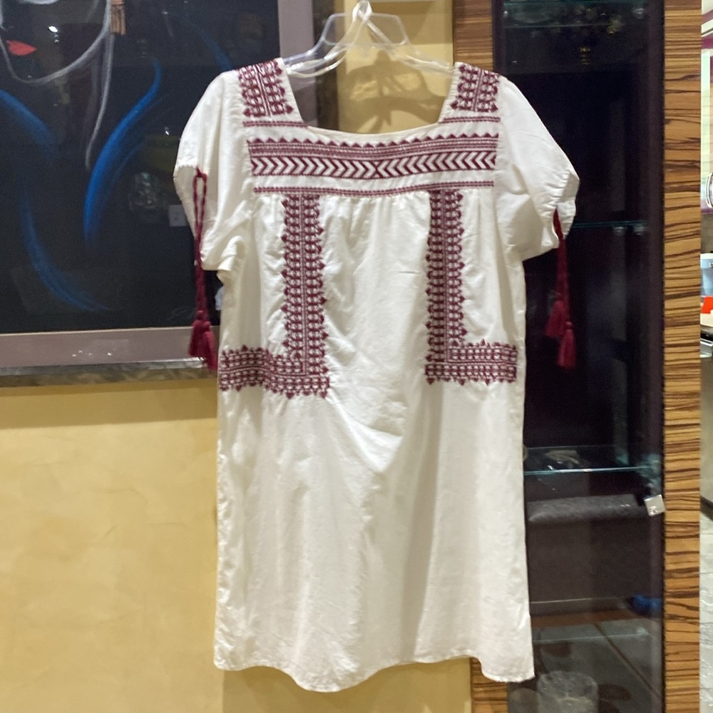 LOFT Cream Dress with Purple Detailing